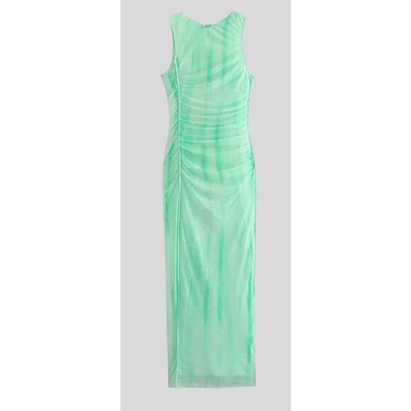 Zara Womens Large Tulle Midi Bodycon Mesh Mint Green Stretch - Picture 2 of 8